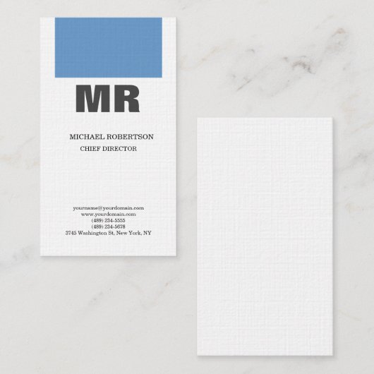 Linen Professional Monogram Blue Grey White Plain Visitekaartje (Voorkant / Achterkant)