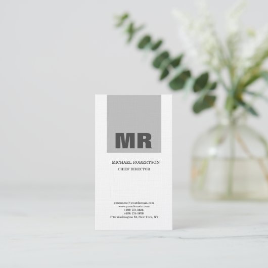 Linen Professional Monogram grijs & White Plain Visitekaartje (Staand voorkant)