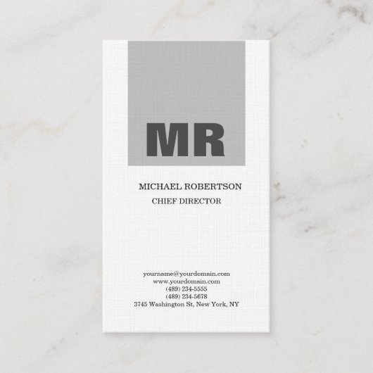 Linen Professional Monogram grijs & White Plain Visitekaartje (Voorkant)