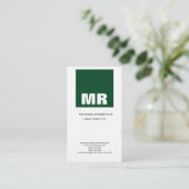 Linen Professional Monogram White Green Plain Visitekaartje (Staand voorkant)