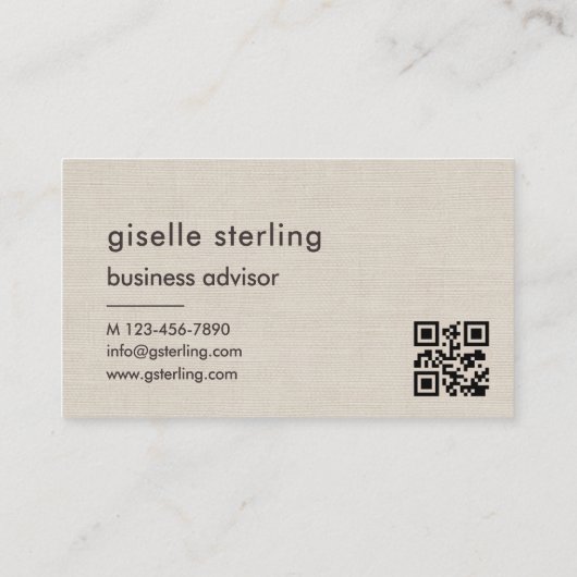 Linen QR Code Minimalist Monogram  Visitekaartje (Achterkant)