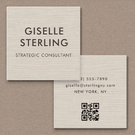 Linen QR Code Modern Minimal Typography  Vierkante Visitekaartje