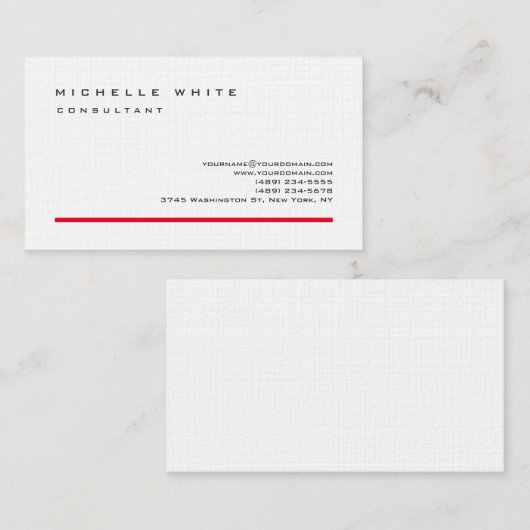 Linen Red White Classic Elegant Plain Professional Visitekaartje (Voorkant / Achterkant)
