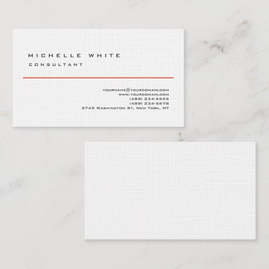 Linen Red White Classic Elegant Plain Professional Visitekaartje (Voorkant / Achterkant)