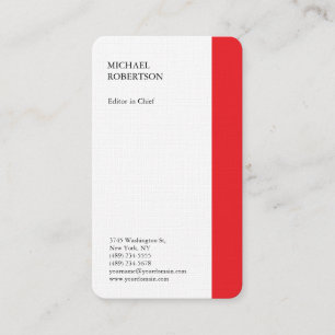 Linen Red White Minimalist Professional Plain Visitekaartje