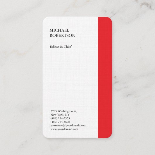 Linen Red White Minimalist Professional Plain Visitekaartje (Voorkant)