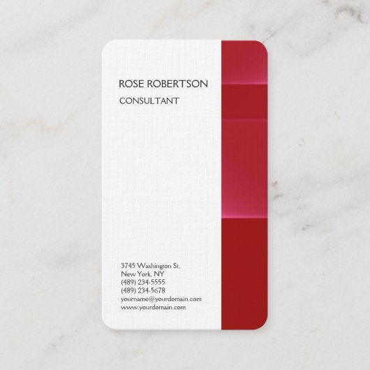 Linen Red White Minimalist Professional Plain Visitekaartje (Voorkant)