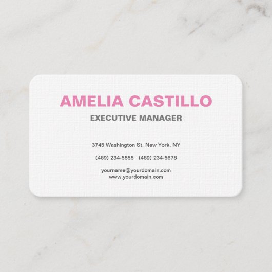 Linen Roze Witte Moderne Eenvoudige minimalistisch Visitekaartje (Voorkant)