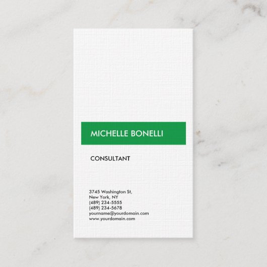 Linen Simple Plain Modern Minimalist Green White Visitekaartje (Voorkant)