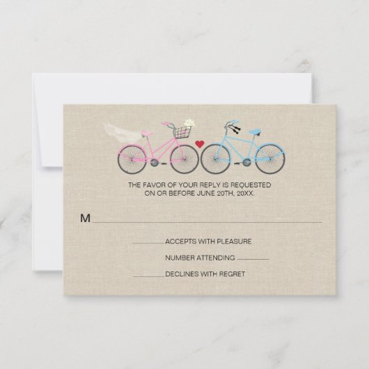 Linen Style Bicycle Pink Wedding Reply RSVP (Voorkant)