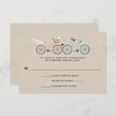 Linen Style Bicycle Pink Wedding Reply RSVP (Voorkant / Achterkant)