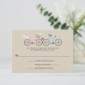 Linen Style Bicycle Pink Wedding Reply RSVP Kaartje (Staand voorkant)