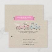 Linen Style Bicycle Pink Wedding Reply RSVP Kaartje (Voorkant / Achterkant)