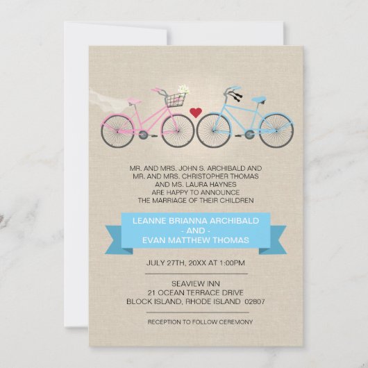 Linen Style Bicycle Wedding Kaart (Voorkant)