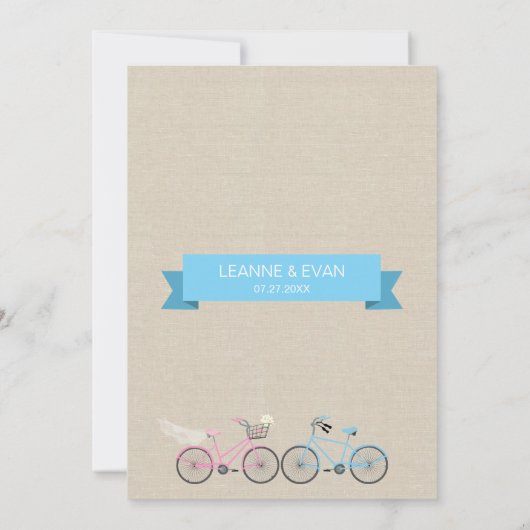 Linen Style Bicycle Wedding Kaart (Achterkant)
