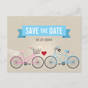Linen Style Bicycle Wedding Save the Date Aankondigingskaart