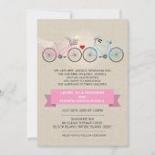 Linen Style Pink Bicycle Wedding Kaart (Voorkant)