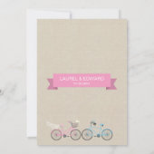 Linen Style Pink Bicycle Wedding Kaart (Achterkant)