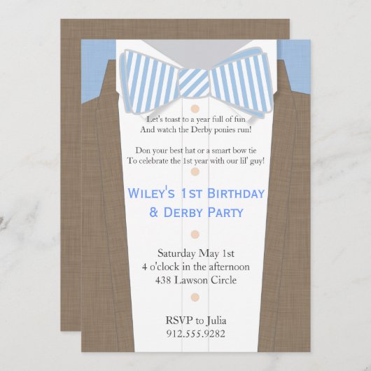 Linen Suit en Seersucker Bow Stropdas Party Invita Kaart (Voorkant / Achterkant)