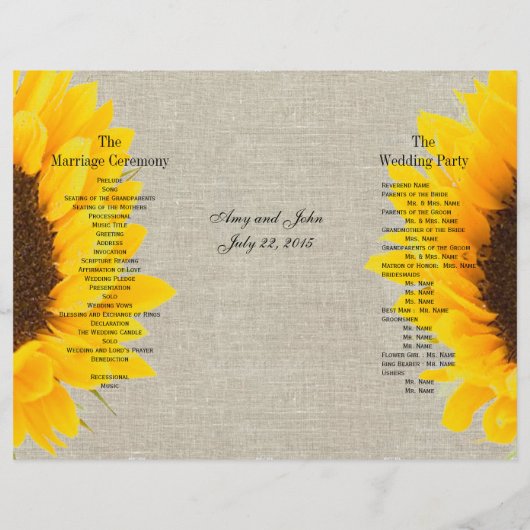 Linen Sunflower Rustic | Weddenschap-programma (Achterkant)