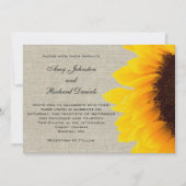 Linen Sunflower Rustic Wedding Invitation Kaart (Voorkant)