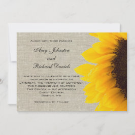 Linen Sunflower Rustic Wedding Invitation Kaart