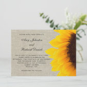 Linen Sunflower Rustic Wedding Invitation Kaart (Staand voorkant)