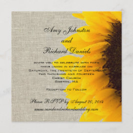 Linen Sunflower Rustic Wedding Invitation Kaart