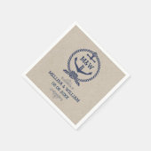 Linen Texture & Blue Boat Anchor Wedding Design Servet (Hoek)