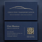 Linen Transport Car QR Code Navy Blue & Gold Visitekaartje