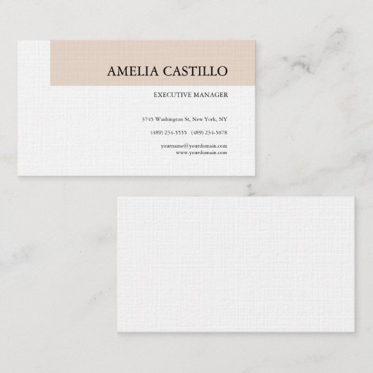 Linen Trendy Modern Elegant Contemmodern Plain Visitekaartje (Voorkant / Achterkant)