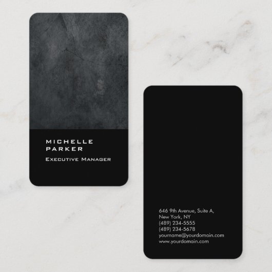 Linen verticaal elegant modern gewoon grijs zwart visitekaartje (Voorkant / Achterkant)
