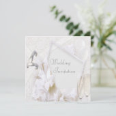 Linen Wedding Bands & Champagne Flutes Invitation Kaart (Staand voorkant)