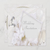 Linen Wedding Bands & Champagne Flutes Invitation Kaart (Voorkant / Achterkant)