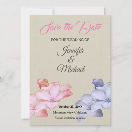Linen Wedding Professional Classical Floral Save The Date (Voorkant)