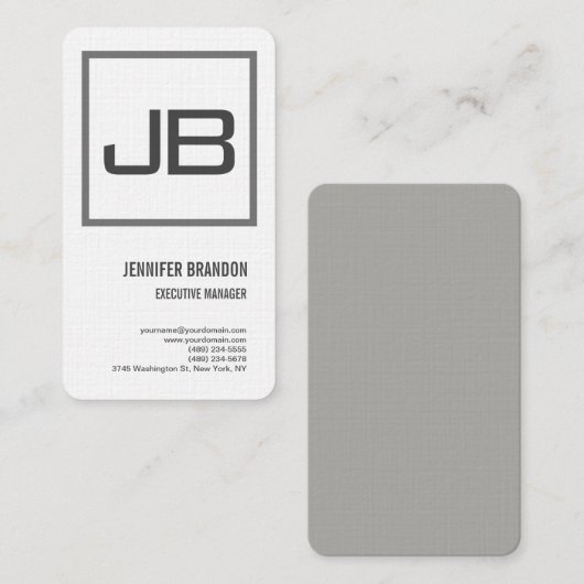 Linen White Gray Monogram Minimalist Modern Plain Visitekaartje (Voorkant / Achterkant)