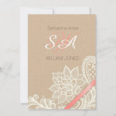 Linen White Lace en Coral Ribbon Vrijgezellenfeest Kaart (Achterkant)