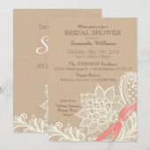 Linen White Lace en Coral Ribbon Vrijgezellenfeest Kaart (Voorkant / Achterkant)