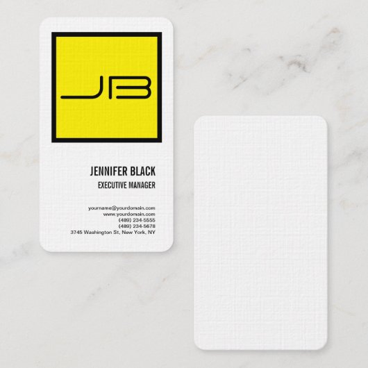 Linen Yellow White Bold Monogram Minimalist Modern Visitekaartje (Voorkant / Achterkant)