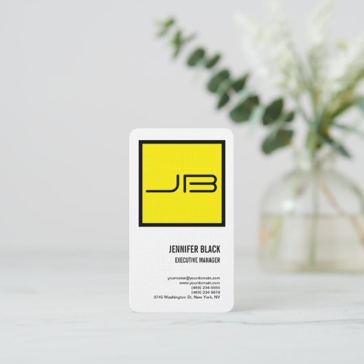 Linen Yellow White Bold Monogram Minimalist Modern Visitekaartje (Staand voorkant)