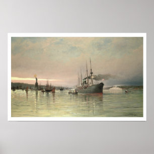 Liner en andere verzending vóór het standbeeld van poster