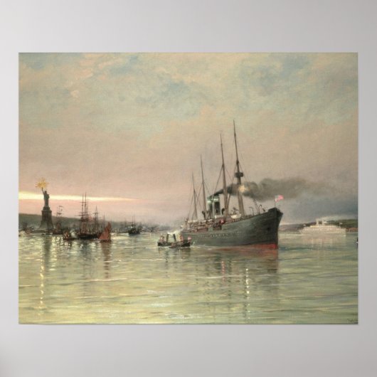 Liner en andere verzending vóór het standbeeld van poster (Voorkant)