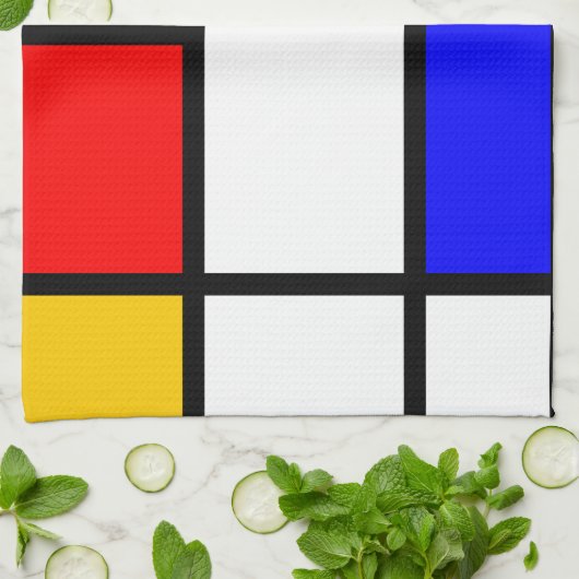 Linge huis in Mondrian-stijl Theedoek (Gevouwen)
