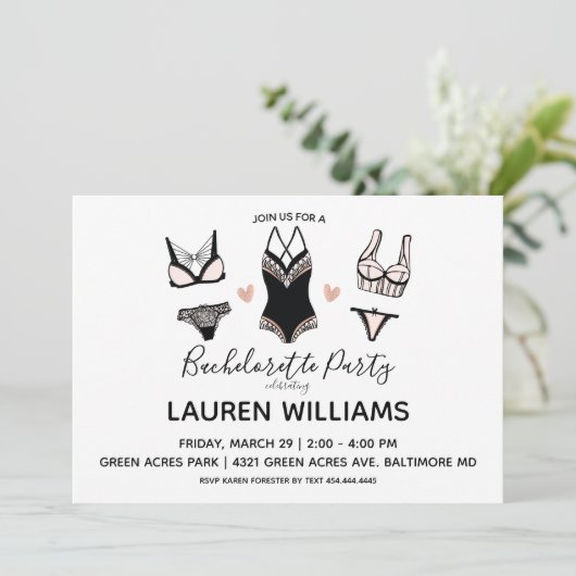 Lingerie Bachelorette partijuitnodiging Kaart (Staand voorkant)