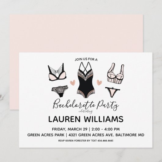 Lingerie Bachelorette partijuitnodiging Kaart (Voorkant / Achterkant)