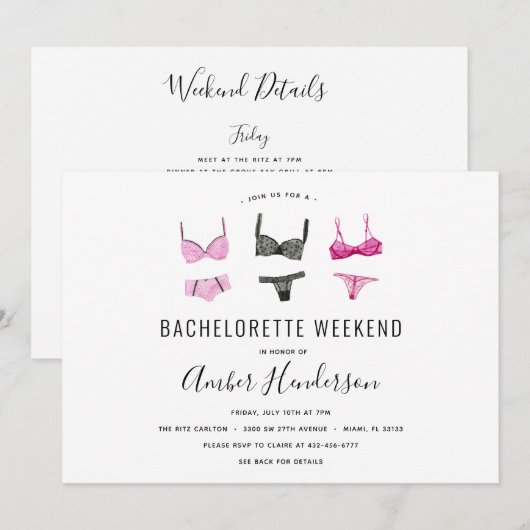 Lingerie Bachelorette Reisplan Kaart (Voorkant / Achterkant)