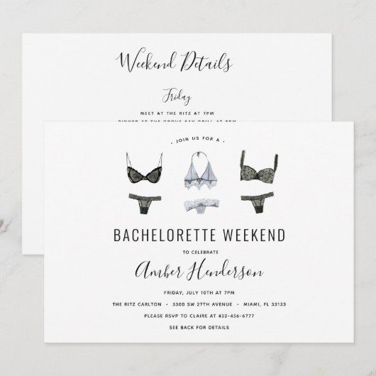 Lingerie Bachelorette Uitnodiging voor routebeschr (Voorkant / Achterkant)