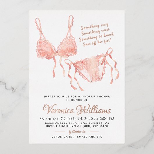 Lingerie Blush Vrijgezellenfeest Folie Uitnodiging (Voorkant)