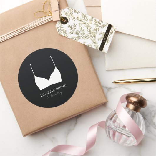 Lingerie Boutique Logo Black White Ronde Sticker (Geschenken)