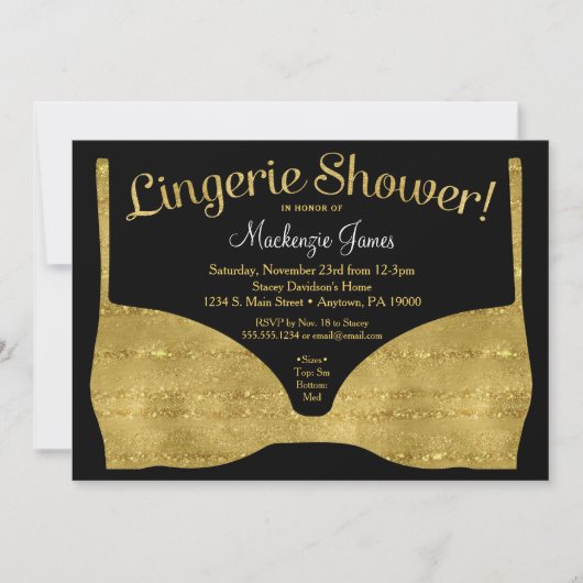 Lingerie Bridal Shower Invitation Gold Glam Kaart (Voorkant)